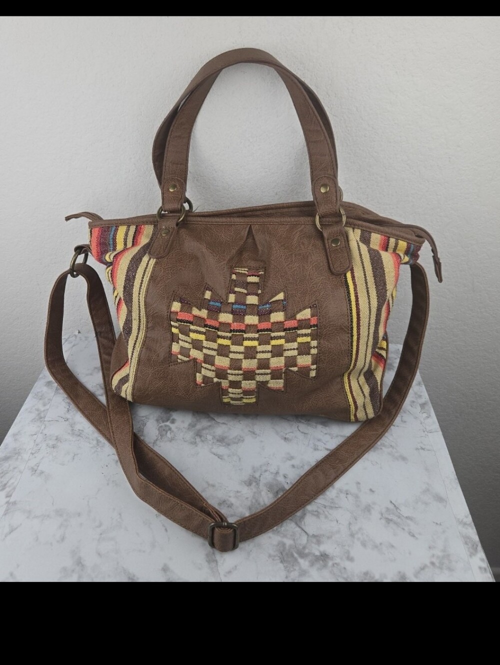 Brown Boho Southwestern Satchel Crossbody Bag